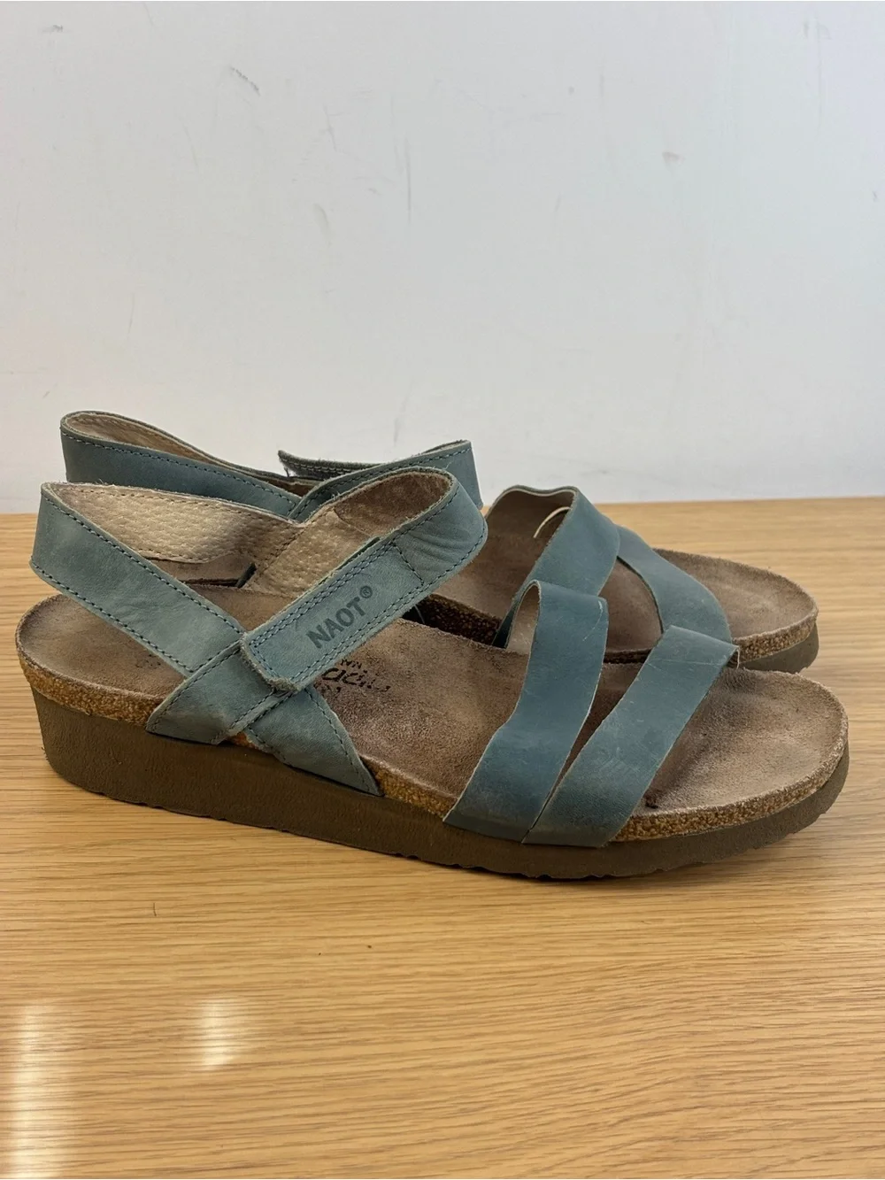 Naot Kayla Teal Leather Wedge Slingback Sandal Woman’s 7